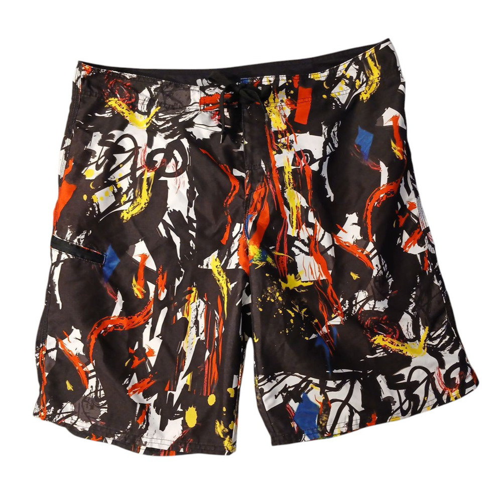 Waimea Board Shorts Mens Sz 36 Black Graffiti Paint Color Splash Art Swim Trunks